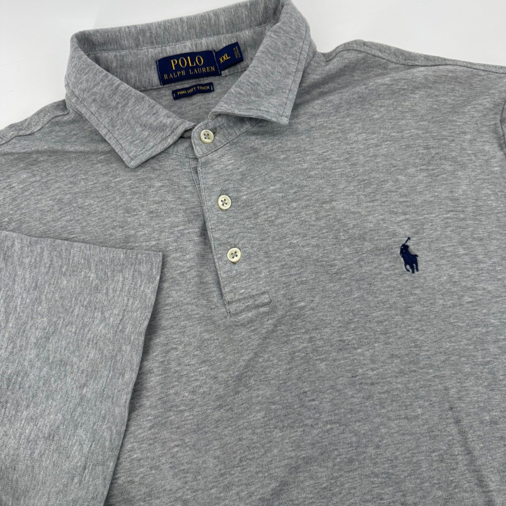 Polo Ralph Lauren Mens XXL Heather Gray Pima Soft Touch Cotton Polo Shirt‎ Logo